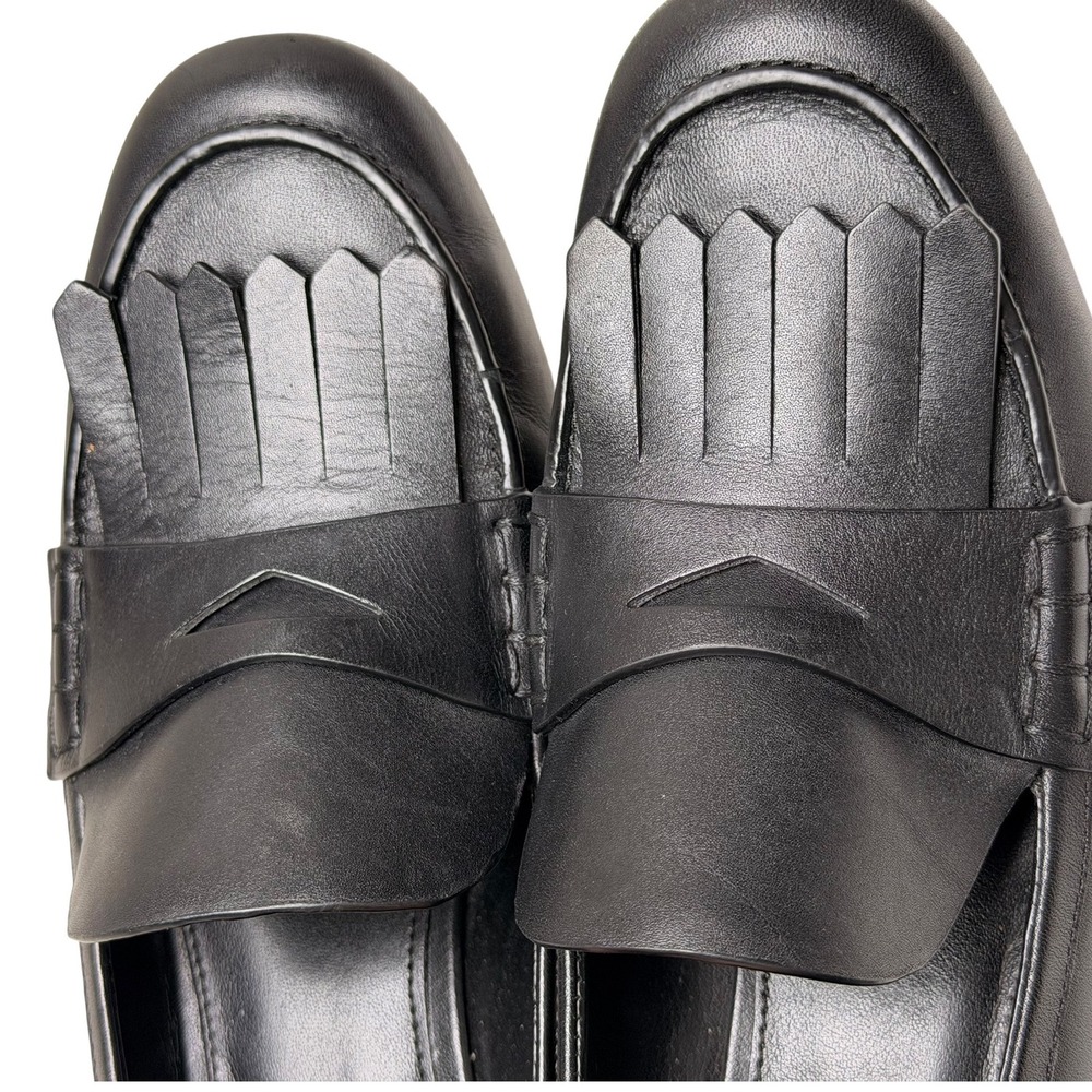 Michael Kors Declan Black Leather Kiltie Fringe Block‎ Heel Loafers Size 8 - Picture 6 of 14